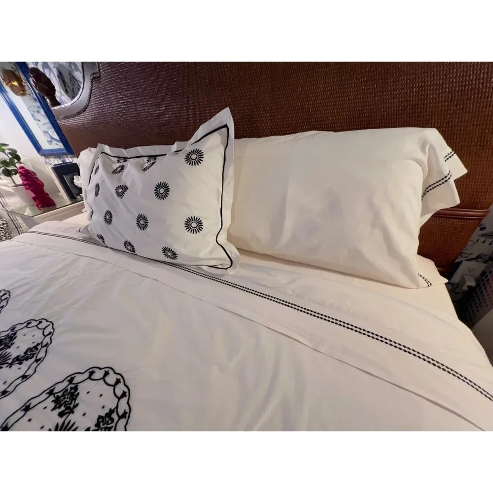 MARTHA STEWART King Size Duvet + 1 Sham Embroidered 100% Egyptian Cotton Black